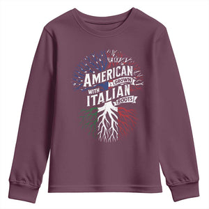 American Grown With Italian Roots Youth Sweatshirt Family Tree Italy Flag TS11 Maroon Print Your Wear