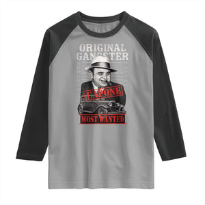 Original Gangster Most Wanted Al Capone Raglan Shirt Italian American Mafia TS11 Sport Gray Black Print Your Wear