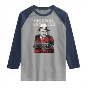 Original Gangster Most Wanted Al Capone Raglan Shirt Italian American Mafia TS11 Sport Gray Navy Print Your Wear