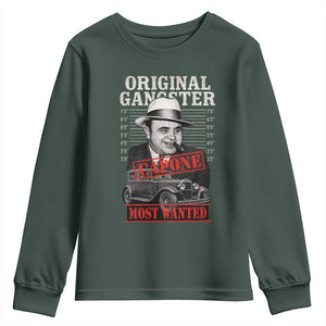 Original Gangster Most Wanted Al Capone Youth Sweatshirt Italian American Mafia TS11 Dark Forest Green Print Your Wear