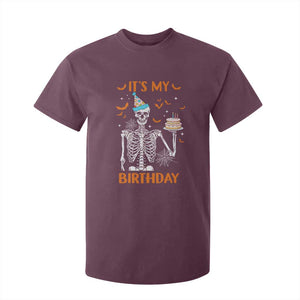 Funny Halloween Birthday T Shirt For Kid Its My Bday Skeleton Cake Party TS11 Maroon Print Your Wear