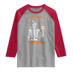 Funny Halloween Birthday Raglan Shirt Its My Bday Skeleton Cake Party TS11 Sport Gray Red Print Your Wear