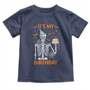 Funny Halloween Birthday Toddler T Shirt Its My Bday Skeleton Cake Party TS11 Navy Print Your Wear