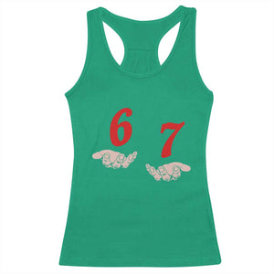 Funny 67 Six Seven Meme Hands Gesture Alpha Slang Racerback Tank Top TS11 Irish Green Print Your Wear