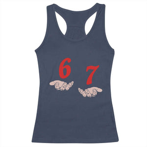 Funny 67 Six Seven Meme Hands Gesture Alpha Slang Racerback Tank Top TS11 Navy Print Your Wear