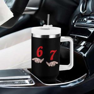 Funny 67 Six Seven Meme Hands Gesture Alpha Slang Tumbler With Handle TS11 Print Your Wear
