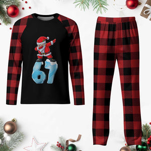 Funny 67 Christmas Plaid Pajama Set Six Seven Dabbing Santa Meme Gen Alpha Slang TS11 Buffalo Plaid Print Your Wear