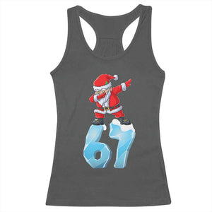 Funny 67 Christmas Racerback Tank Top Six Seven Dabbing Santa Meme Gen Alpha Slang TS11 Dark Heather Print Your Wear