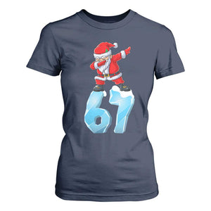 Funny 67 Christmas T Shirt For Women Six Seven Dabbing Santa Meme Gen Alpha Slang TS11 Navy Print Your Wear