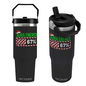 Funny Aura Energy 67 Christmas Flip Straw Tumbler Aura Farming Six Seven Meme Gen Alpha Slang TS11 One Size: 30 oz Black Print Your Wear