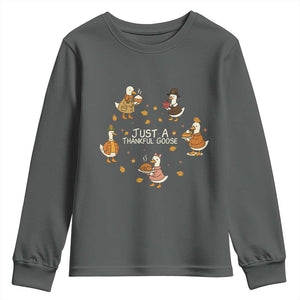 Just A Thankful Goose Youth Sweatshirt Funny Goose Turkey Thanksgiving Fall Season TS11 Dark Heather Print Your Wear