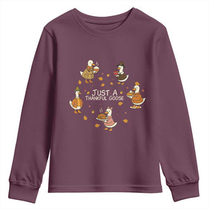 Just A Thankful Goose Youth Sweatshirt Funny Goose Turkey Thanksgiving Fall Season TS11 Maroon Print Your Wear