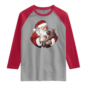Funny Moo Deng Christmas Raglan Shirt Santa Cute Hippo Zoo Meme Baby Pygmy TS11 Sport Gray Red Print Your Wear
