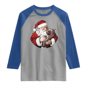 Funny Moo Deng Christmas Raglan Shirt Santa Cute Hippo Zoo Meme Baby Pygmy TS11 Sport Gray Royal Print Your Wear