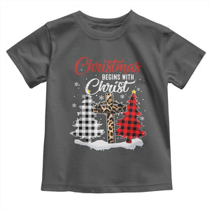 Christmas Begins With Christ Baby Shirt Leopard Cross Plaid Xmas Tree TS11 Dark Heather Print Your Wear