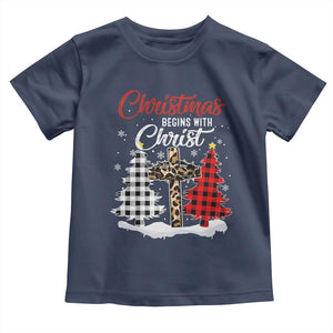 Christmas Begins With Christ Baby Shirt Leopard Cross Plaid Xmas Tree TS11 Navy Print Your Wear