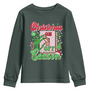 Funny Christmas Season Youth Sweatshirt Switch Red And Green Skeleton Hand TS11 Dark Forest Green Print Your Wear