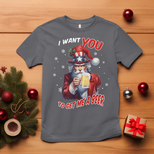 Funny Christmas Beer T Shirt I Want You To Get Me A Beer Santa Uncle Sam TS11 Charcoal Print Your Wear