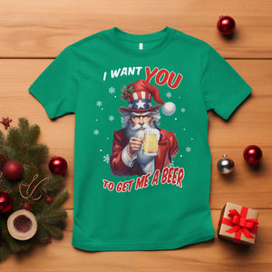 Funny Christmas Beer T Shirt I Want You To Get Me A Beer Santa Uncle Sam TS11 Irish Green Print Your Wear