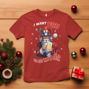 Funny Christmas Beer T Shirt I Want You To Get Me A Beer Santa Uncle Sam TS11 Red Print Your Wear