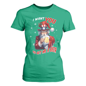 Funny Christmas Beer T Shirt For Women I Want You To Get Me A Beer Santa Uncle Sam TS11 Irish Green Print Your Wear