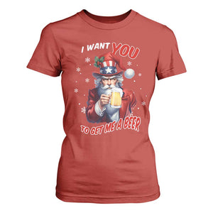 Funny Christmas Beer T Shirt For Women I Want You To Get Me A Beer Santa Uncle Sam TS11 Red Print Your Wear