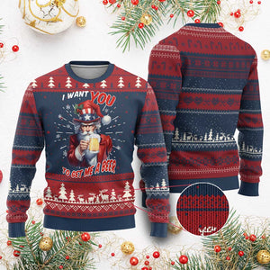 Funny Christmas Beer Ugly Christmas Sweater I Want You To Get Me A Beer Santa Uncle Sam TS11 Burgundy Print Your Wear