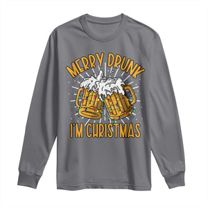 Funny Merry Drunk I'm Christmas Long Sleeve Shirt Vintage Beer Mugs Xmas TS11 Charcoal Print Your Wear