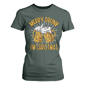 Funny Merry Drunk I'm Christmas T Shirt For Women Vintage Beer Mugs Xmas TS11 Dark Forest Green Print Your Wear
