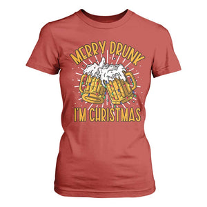 Funny Merry Drunk I'm Christmas T Shirt For Women Vintage Beer Mugs Xmas TS11 Red Print Your Wear
