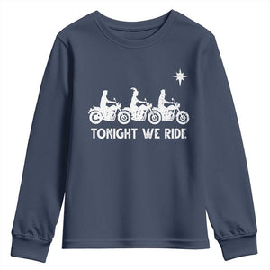 Funny Christmas Christian Biker Youth Sweatshirt Tonight We Ride Three Wise Men Faith Xmas Motorbikes TS11 Navy Print Your Wear