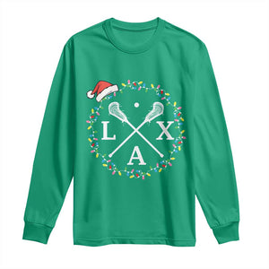 Funny Christmas Lacrosse Lax Stick Santa Hat Long Sleeve Shirt - Print Your Wear