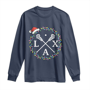 Funny Christmas Lacrosse Lax Stick Santa Hat Long Sleeve Shirt TS11 Navy Print Your Wear