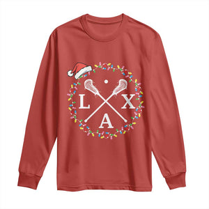 Funny Christmas Lacrosse Lax Stick Santa Hat Long Sleeve Shirt - Print Your Wear