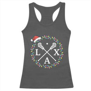 Funny Christmas Lacrosse Lax Stick Santa Hat Racerback Tank Top TS11 Dark Heather Print Your Wear