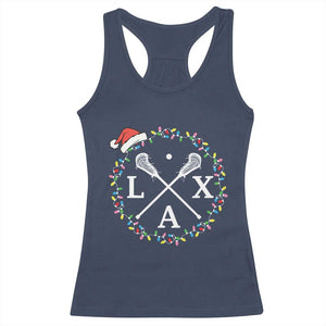 Funny Christmas Lacrosse Lax Stick Santa Hat Racerback Tank Top TS11 Navy Print Your Wear