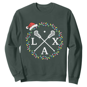 Funny Christmas Lacrosse Lax Stick Santa Hat Sweatshirt TS11 Dark Forest Green Print Your Wear