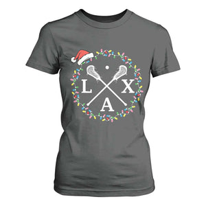Funny Christmas Lacrosse Lax Stick Santa Hat T Shirt For Women TS11 Dark Heather Print Your Wear