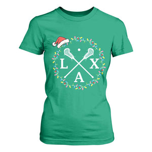 Funny Christmas Lacrosse Lax Stick Santa Hat T Shirt For Women - Print Your Wear