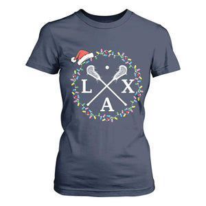 Funny Christmas Lacrosse Lax Stick Santa Hat T Shirt For Women TS11 Navy Print Your Wear