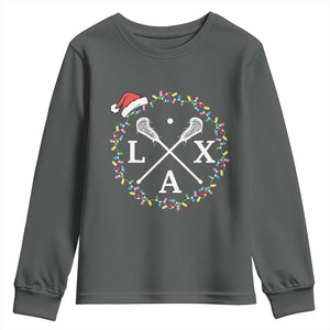 Funny Christmas Lacrosse Lax Stick Santa Hat Youth Sweatshirt TS11 Dark Heather Print Your Wear