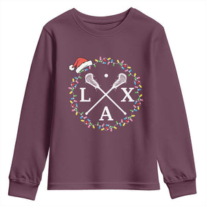 Funny Christmas Lacrosse Lax Stick Santa Hat Youth Sweatshirt - Print Your Wear