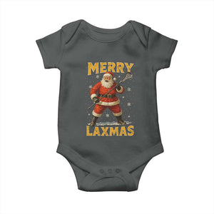 Funny Christmas Lacrosse Baby Onesie Merry Laxmas Santa Lax Player TS11 Dark Heather Print Your Wear