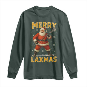 Funny Christmas Lacrosse Long Sleeve Shirt Merry Laxmas Santa Lax Player TS11 Dark Forest Green Print Your Wear