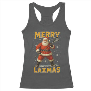 Funny Christmas Lacrosse Racerback Tank Top Merry Laxmas Santa Lax Player TS11 Dark Heather Print Your Wear