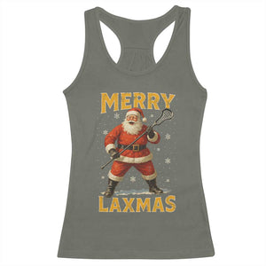 Funny Christmas Lacrosse Racerback Tank Top Merry Laxmas Santa Lax Player TS11 Military Green Print Your Wear