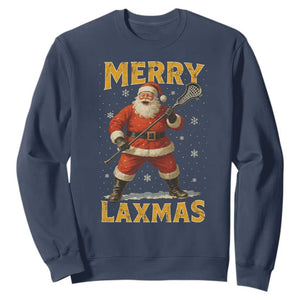 Funny Christmas Lacrosse Sweatshirt Merry Laxmas Santa Lax Player TS11 Navy Print Your Wear