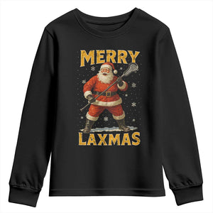 Funny Christmas Lacrosse Youth Sweatshirt Merry Laxmas Santa Lax Player TS11 Black Print Your Wear