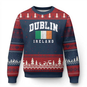 Dublin Ireland Flag Irish Retro Throwback Sports Design Ugly Christmas Sweater TS11 Navy Red Print Your Wear