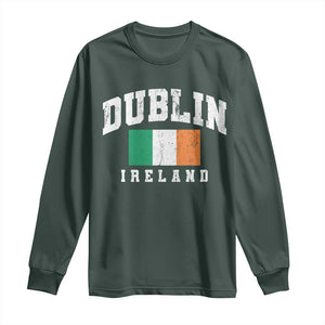 Dublin Ireland Flag Irish Retro Throwback Sports Design Long Sleeve Shirt TS11 Dark Forest Green Print Your Wear